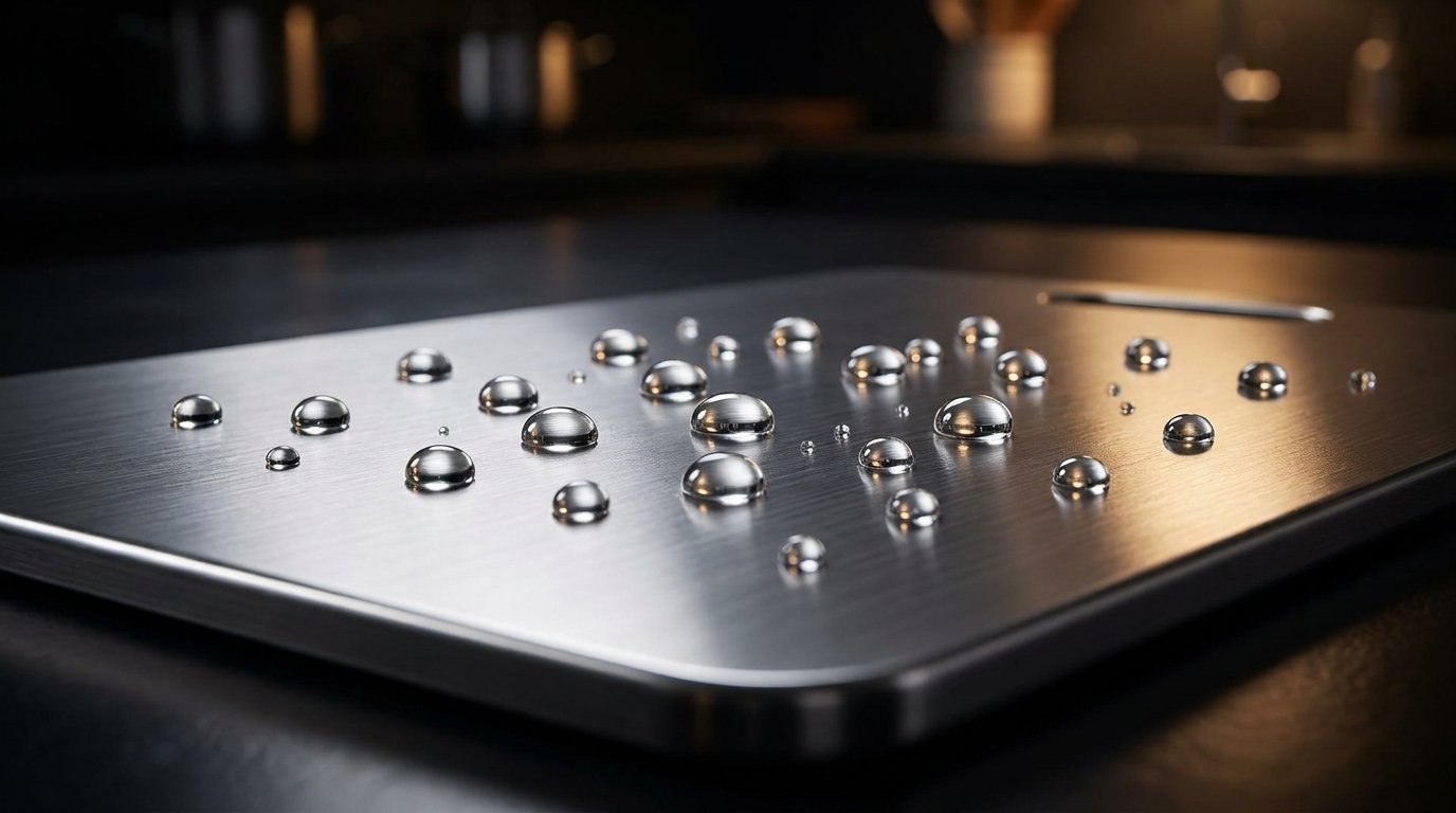 The Katori Titanium Cutting Board features a completely non-porous, impenetrable surface that totally eliminates microplastic contamination.