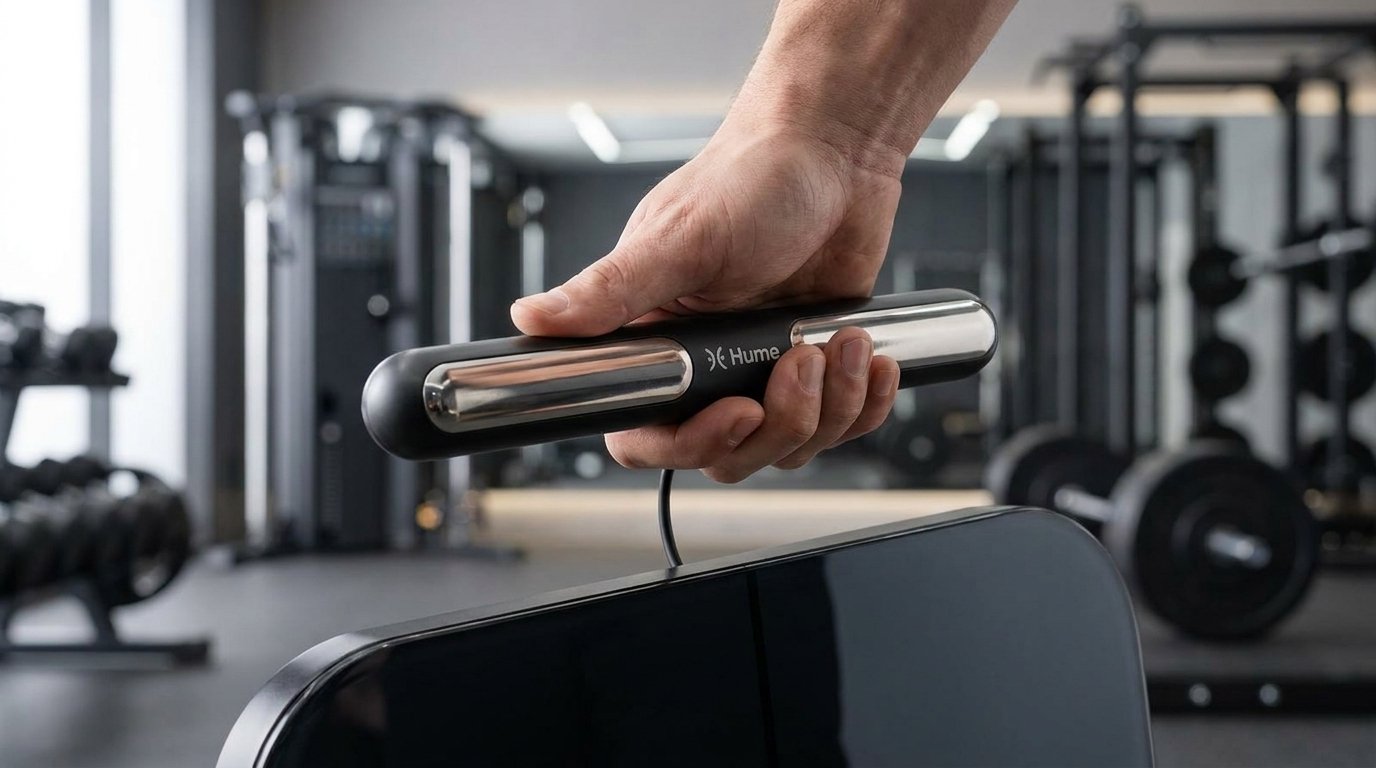 The Hume Body Pod's retractable handle ensures full-body measurement accuracy.