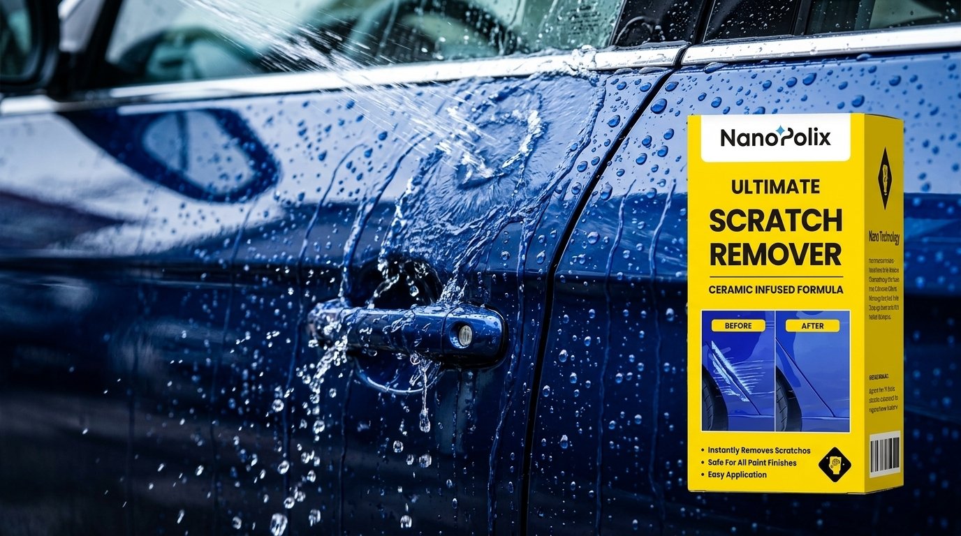 The extreme hydrophobic effect produced by the SiO2 polymers in NanoPolix forces water to bead up and roll violently off the surface, taking dirt with it.